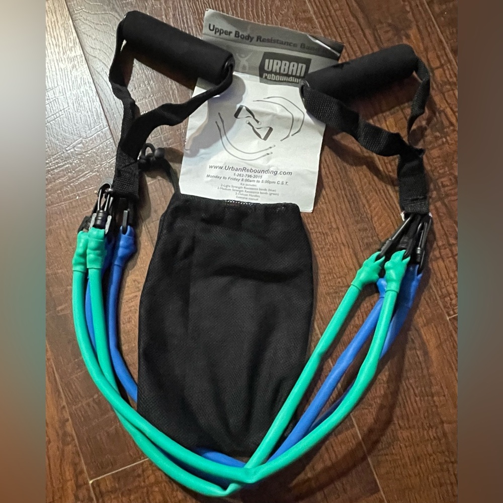 Urban Rebounding Resistance Exercise Bands W Handles & Carabiner Clips Workouts - Picture 2 of 15